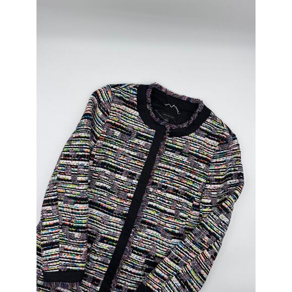 Ann Taylor Tweed Multi Color Zip Up Black Jacket XS - Picture 1 of 6